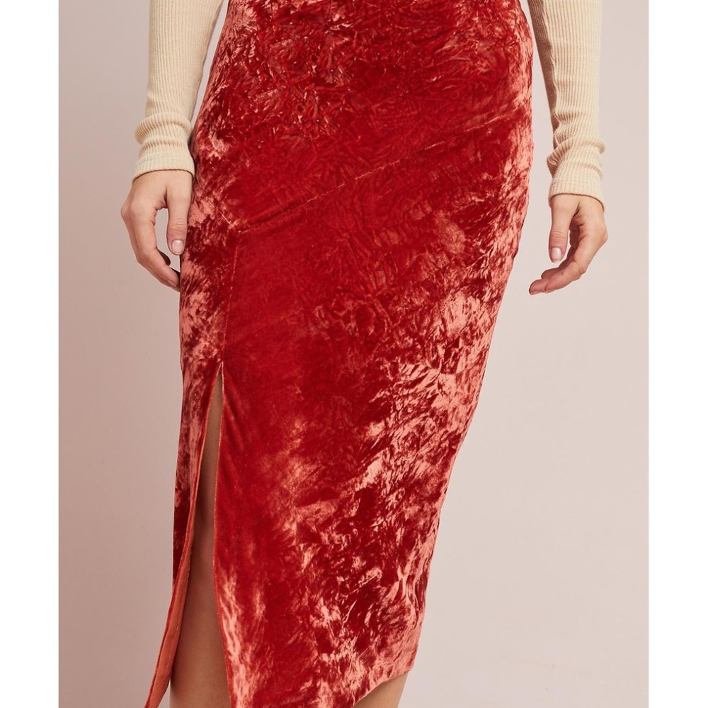 Anthropologie Maeve velvet midi skirt warm rust - Picture 3 of 8